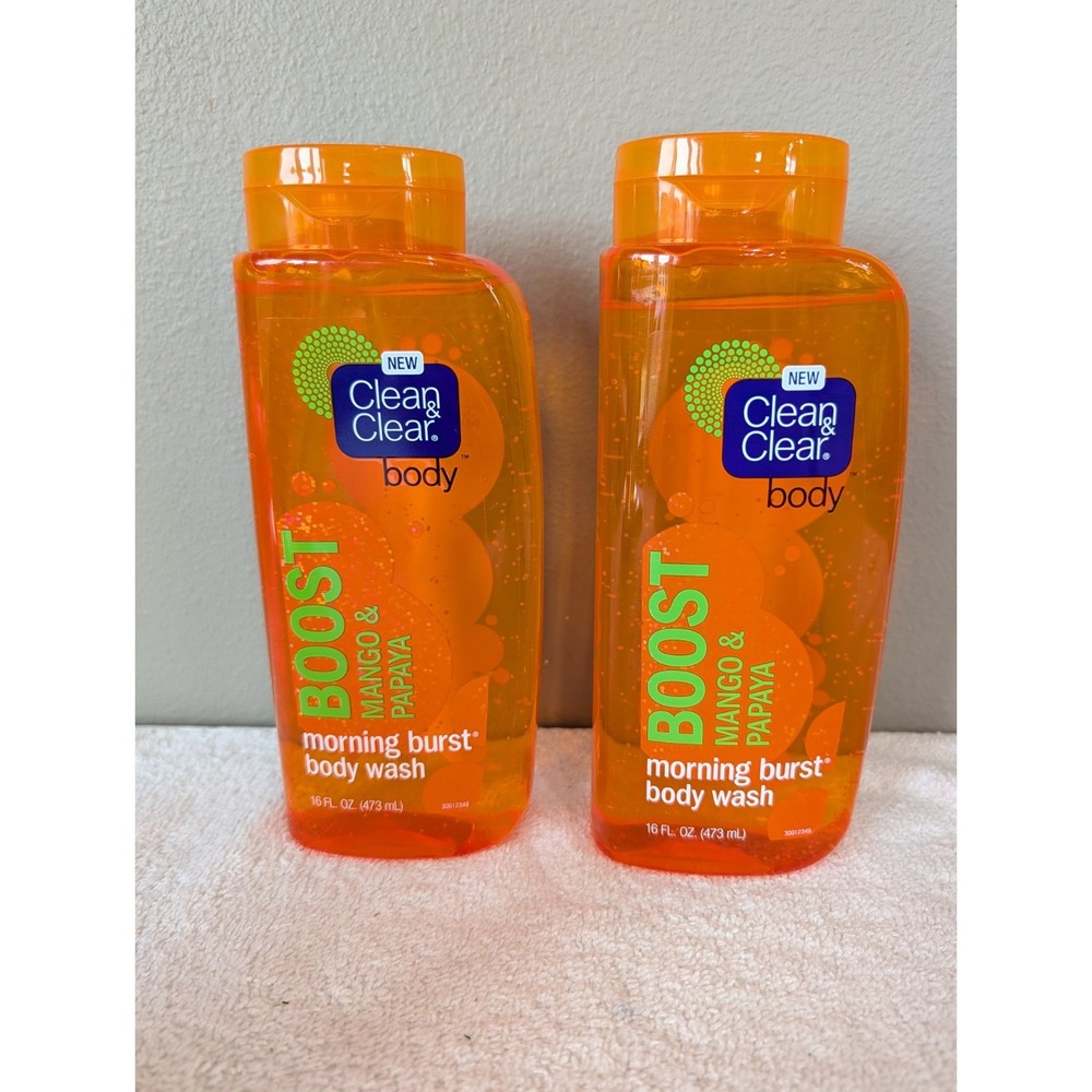 2 Clean & Clear Boost Mango & Papaya Morning Burst Body Wash 16oz New
